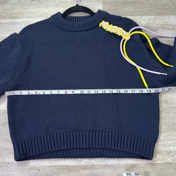 Tibi Oversized Lanyard Cropped Sweater Pullover Top in Navy - Picture 8 of 10